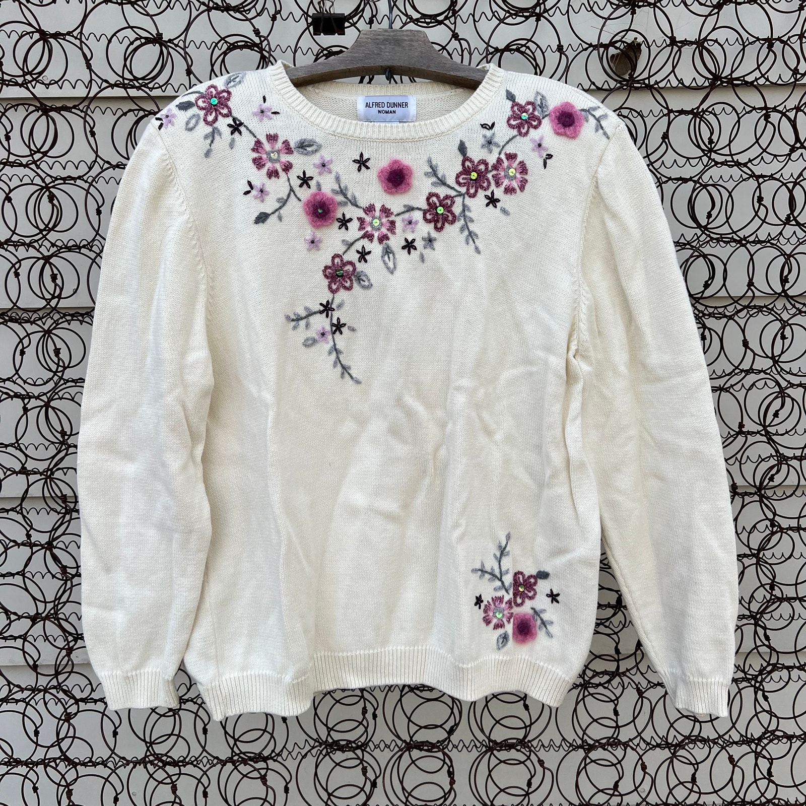 Vintage Y2k Alfred Dunner Cottagecore Floral Embroidered Sweater 1x